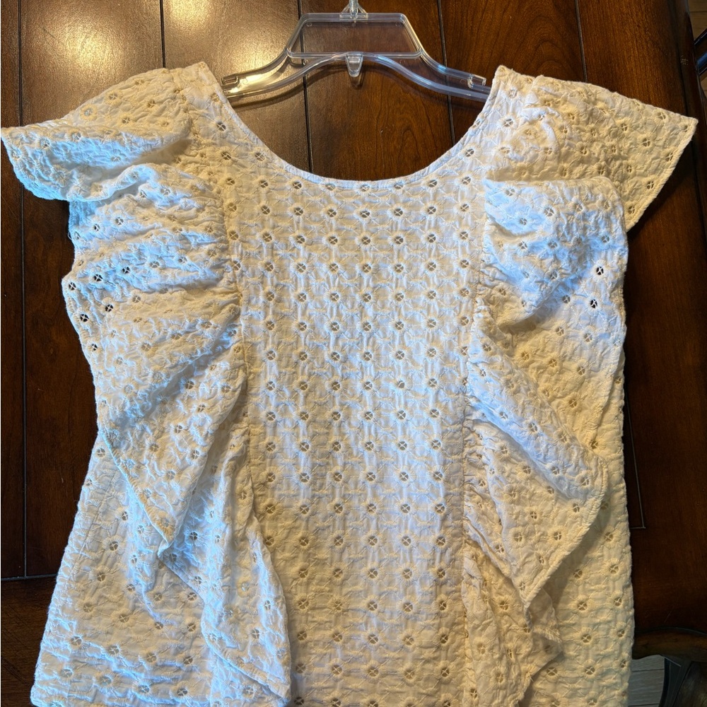 Bohme Cream Eyelet Ruffle Blouse